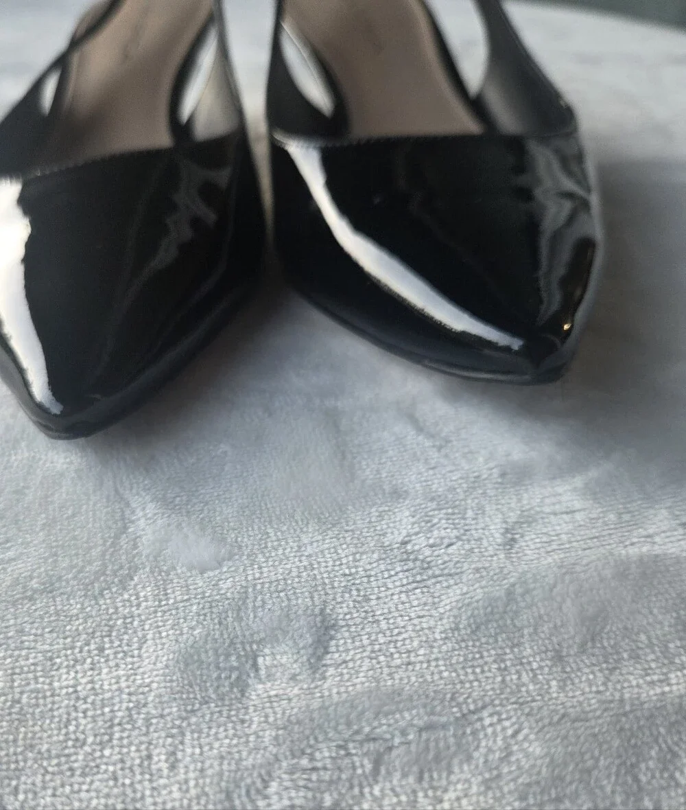 ✨ Via Spiga Black Patent Leather Slingback Kitten Heel Pumps Size 8M